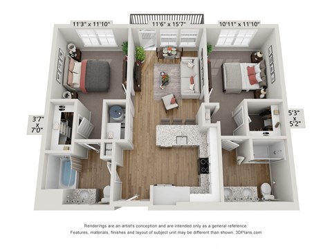 a 3 bedroom floor plan with a bathroom and a living room